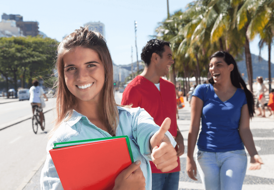 happy students from language school  